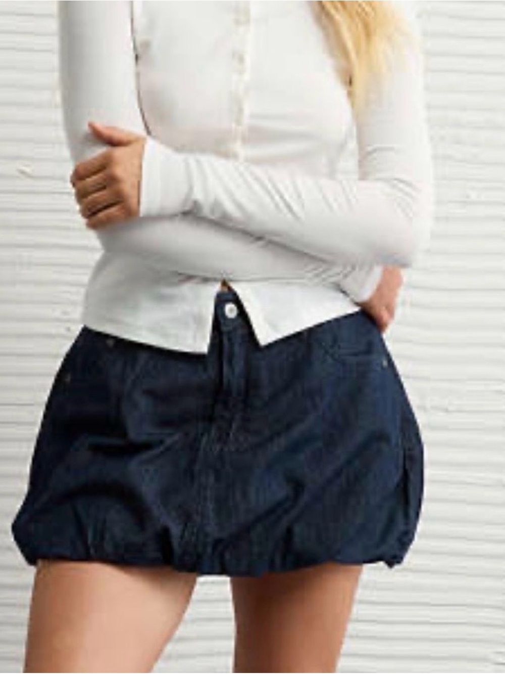 American Eagle Outfitters Navy Bubble Denim Mini Skirt
